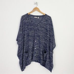 LOGO Lori Goldstein Striated Knit Button Front Poncho Sweater Women’s M Navy